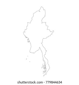 Vector map Myanmar. Isolated vector Illustration. Black on White background. EPS 10 Illustration.