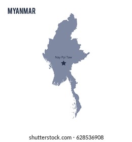 Vector map of Myanmar isolated on white background. Travel Vector Illustration.