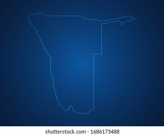 Vector map of Namibia abstract blue line scales on dark background.