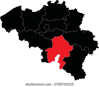 Mapa vetorial da província de Namur no mapa da Bélgica
