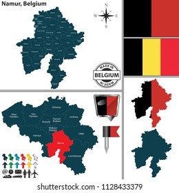 Vector map of Namur region and location on Belgian map