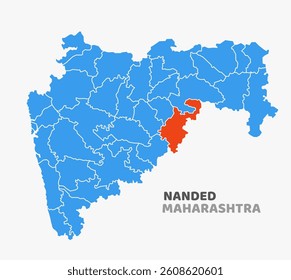 Vector map with Nanded district highlighted in Maharashtra, India