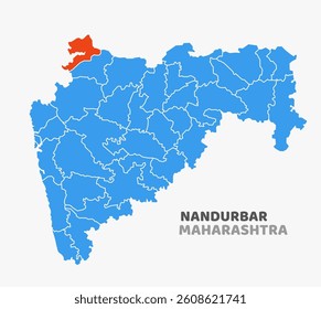 Vector map with Nandurbar district highlighted in Maharashtra, India