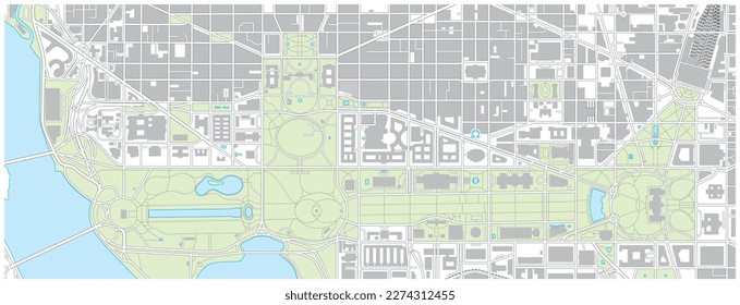 Vector map of the National Mall in Washington DC, United States