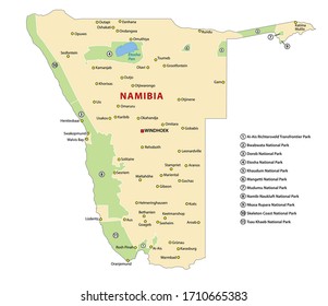 Vector map of the national parks of Namibia