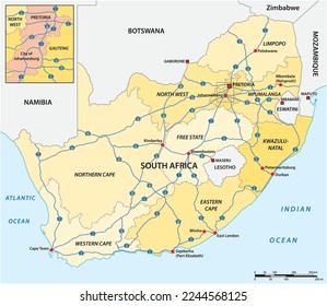 Vector map of national roads in South Africa with labels