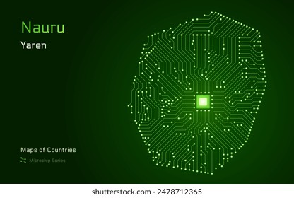 A vector map of Nauru created from a microchip pattern, with the capital Yaren depicted as a microchip