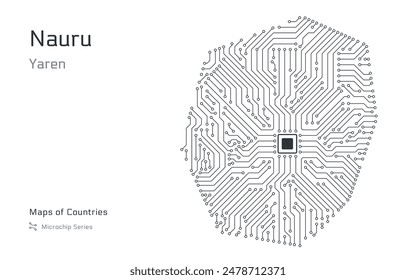 A vector map of Nauru created from a microchip pattern, with the capital Yaren depicted as a microchip