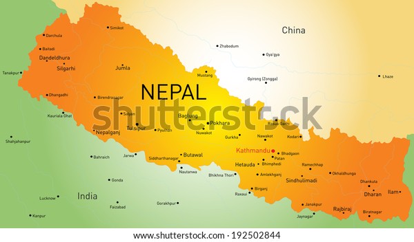 Vector Map Nepal Country Stock Vector (Royalty Free) 192502844 ...