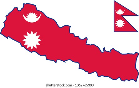 Vector Map Of Nepal With Flag. Isolated, White Background