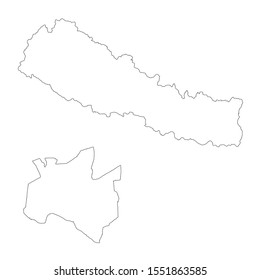 Vector map Nepal and Kathmandu. Country and capital. Isolated vector Illustration. Outline. EPS 10 Illustration.