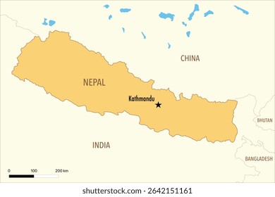 Vector Map of Nepal with Major Cities and Neighboring Countries – Editable Illustration