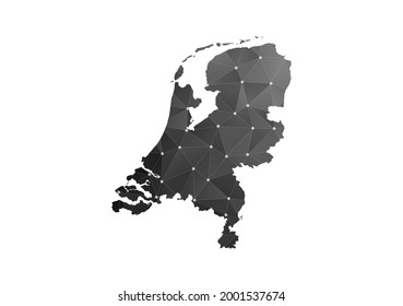 Vector map of Netherland. Black polygonal style on white background.