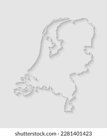 Vector map Netherlands with abstract inner shadow isolated on background. Template Europe country for pattern, design, illustration, backdrop. Creative paper cut map effect of the Netherlands