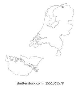 Vector map Netherlands and Amsterdam. Country and capital. Isolated vector Illustration. Outline. EPS 10 Illustration.