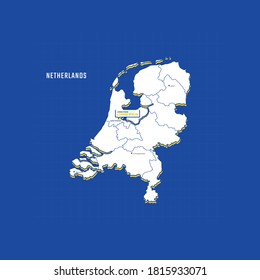 Vector map of Netherlands with border, cities and capital Amsterdam. Each city has separately for your design. Vector Illustration