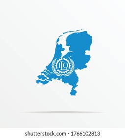 Vector Map Netherlands Combined With International Labour Organization ILO Flag.