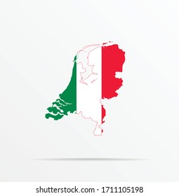 Vektorillustration Karte Niederlande in Verbindung mit der italienischen Flagge.
