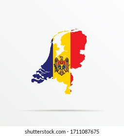 Vector map Netherlands combined with Moldova flag.