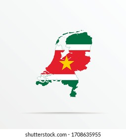 Vector map Netherlands combined with Republic of Suriname flag.