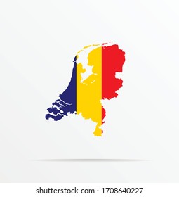 Vector map Netherlands combined with Romania flag.