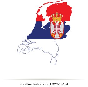 Vector map Netherlands combined with Serbia flag.