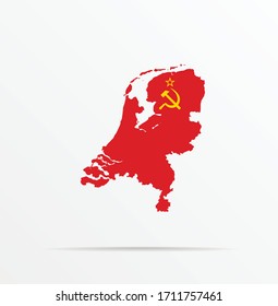 Vector map Netherlands combined with Union of Soviet Socialist Republics USSR flag.
