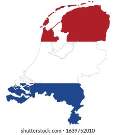 Vector map of Netherlands with flag on white background