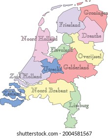 Vector map of the Netherlands Holland to study with outline and names vector