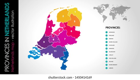 Vector map of Netherlands province beautiful colours