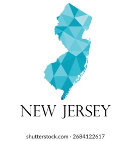 Vector map of New Jersey state with a blue polygonal low-poly texture and clear outline, ideal for educational, design, or geographic projects.
