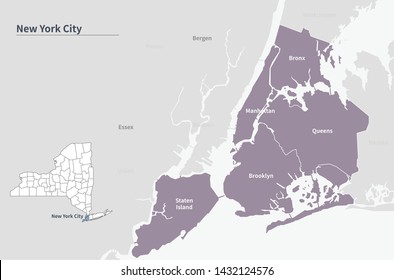 Vector Map Of New York City, Usa.
Ny Map In Unite State