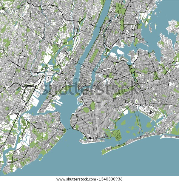 Vector Map New York City Ny Stock Vector (Royalty Free) 1340300936