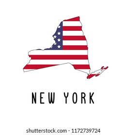 Vector map of New York painted in the colors American flag. Silhouette or borders of USA state. Isolated vector illustration