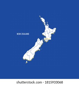Vector map of New Zealand with border, cities and capital Wellington. Each city has separately for your design. Vector Illustration