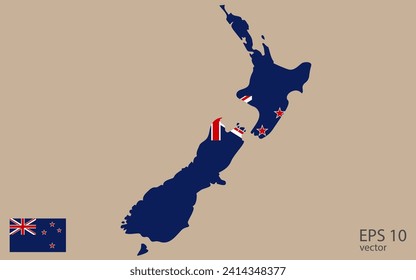 Vector map of New Zealand. Vector design isolated on grey background.
