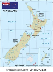 Vector map of new zealand map with flag