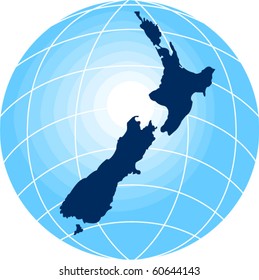 vector map of New Zealand with globe in background