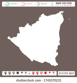 Mapa vectorial del fondo de Nicaragua Brown e icono de pines.