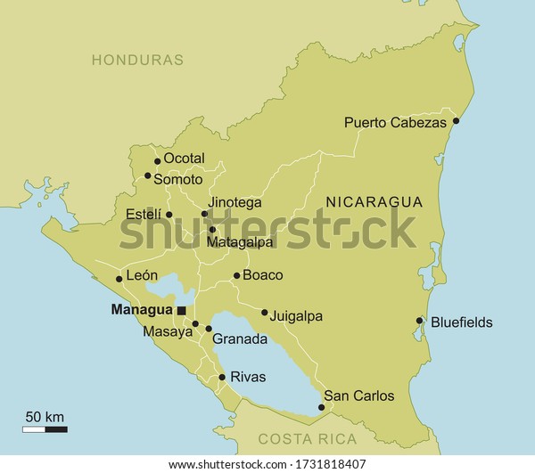 Vector Map Nicaragua Important Cities Roads Stock Vector (Royalty Free ...