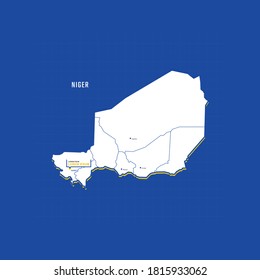 Vector map of Niger with border, cities and capital Niamey. Each city has separately for your design. Vector Illustration