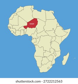 Mapa de Vector de Níger, ilustración de silueta de mapa de Vector aislado en el mapa de África. Estado del continente africano