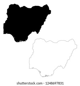 Vector map Nigeria. Isolated vector Illustration. Outline and vector. Black on White background. EPS 10 Illustration.
