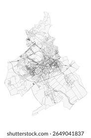  Vector map of Nitra, showing its detailed highway and street network. Urban infrastructure clearly depicted.