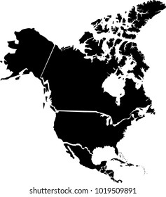 Vector map of North America. Black mask. Isolated, white background. 