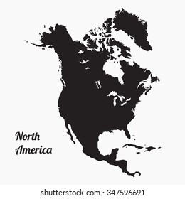 Vector map North America. Gray Vector Illustration. Isolated vector Illustration. Black on Grey background with an inscription. EPS Illustration.