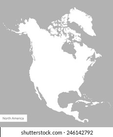 Vector Map of North America on gray background. White silhouette of the continent