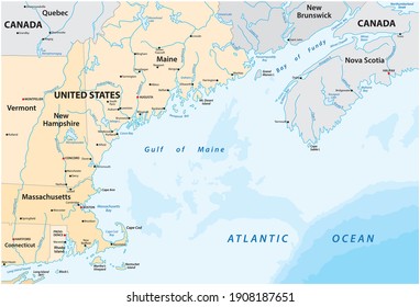 vector map of the North American marginal sea, Gulf of Maine, Canada, United States