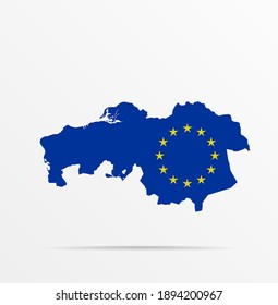 Vector map North Brabant province combined with European Union (EU) flag. Abstract design vector illustration