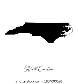 Vector map of  North Carolina with handwritten name of the state. State name can be removed or edited. Black drawing on white background. Appropriate for digital editing and prints of all sizes.